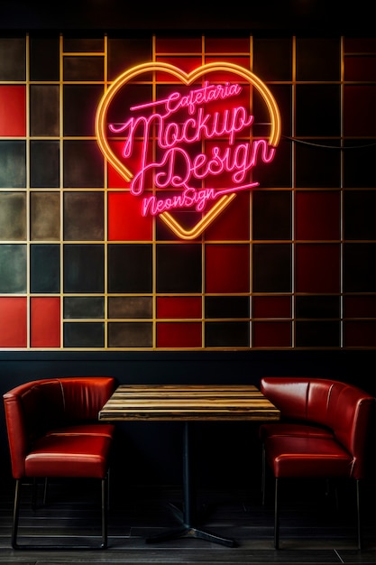 Neonowy wzór logo restauracji na ścianie
