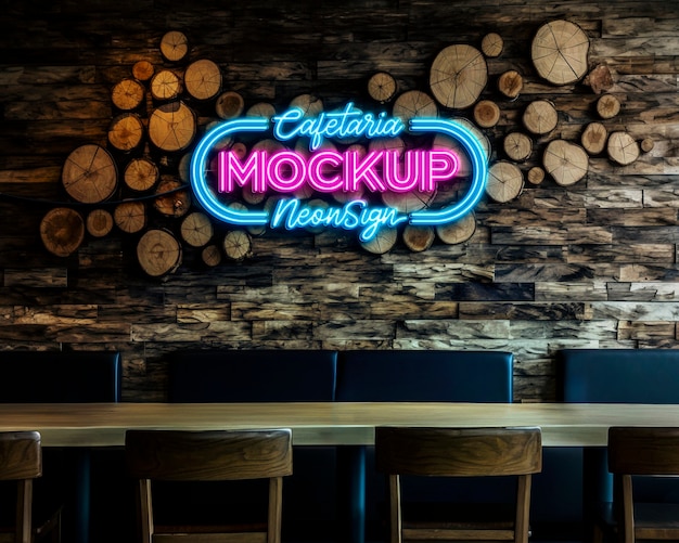 Neonowy wzór logo restauracji na ścianie