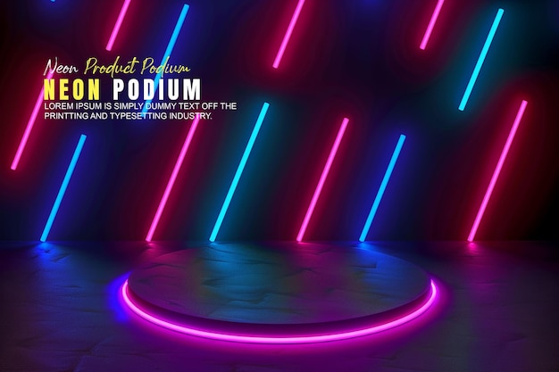 Neonscen podium scenvisning mockup produktpresentation med neonljus scenproduktvisning