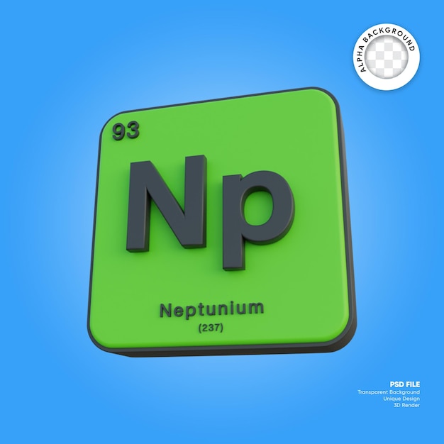 Render 3d della tavola periodica dell'elemento chimico del nettunio