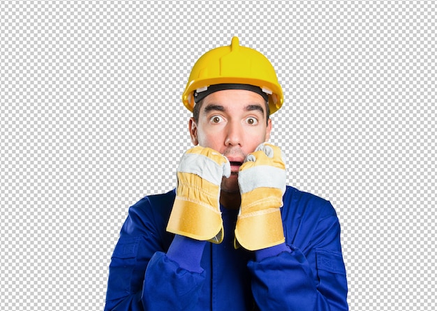 Nervous worker on white background