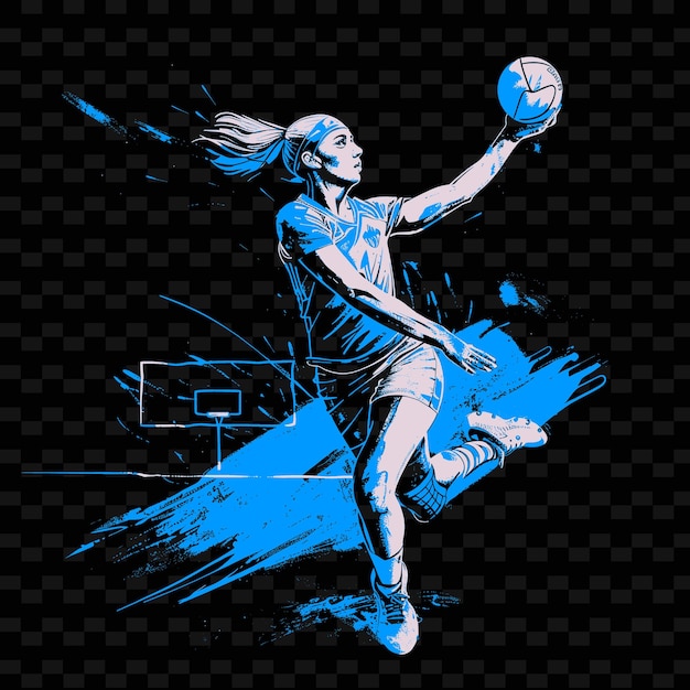 PSD netball player shooting ball with controlled pose with dete illustration flat 2d sport backgroundr