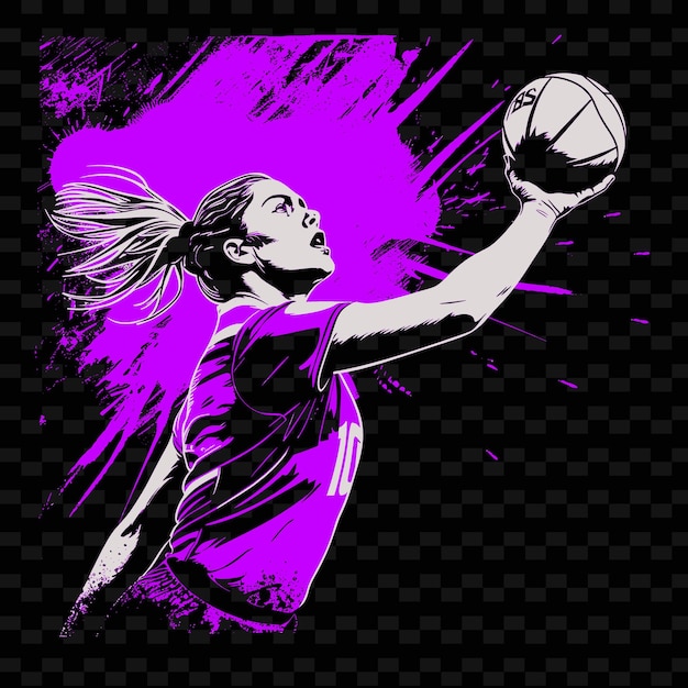 PSD netball player shooting ball with controlled pose with dete illustration flat 2d sport backgroundr