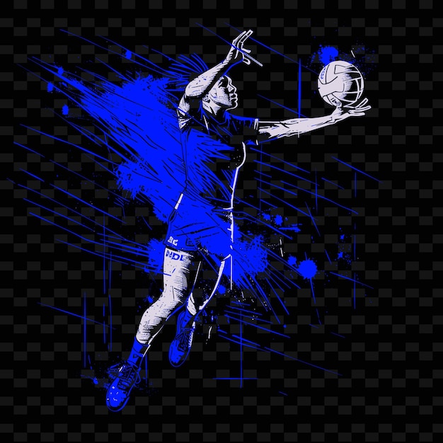 PSD netball player shooting ball with controlled pose with dete illustration flat 2d sport backgroundr