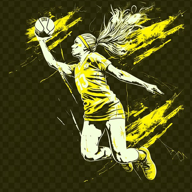 Netball player shooting ball with controlled pose with deter tshirt tattoo ink outline cnc design