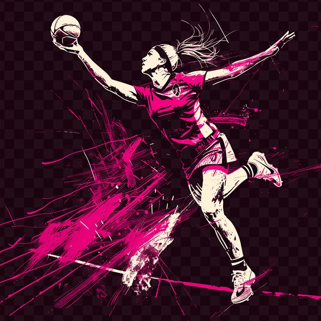 PSD netball player shooting ball with controlled pose with deter tshirt tattoo ink outline cnc design