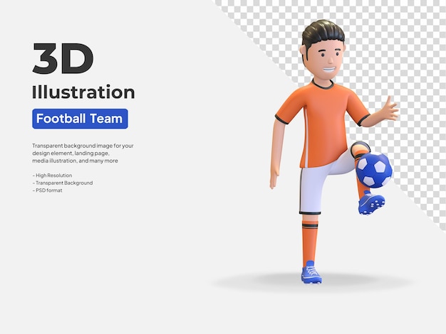 オランダの国民サッカー選手のキャラクター男ジャグリングボール3dレンダリングイラスト