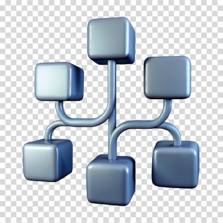 PSD network hierarchy conceptual 3d model of interconnected cubes