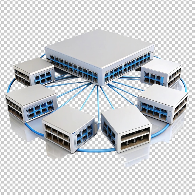 PSD network hub on white background