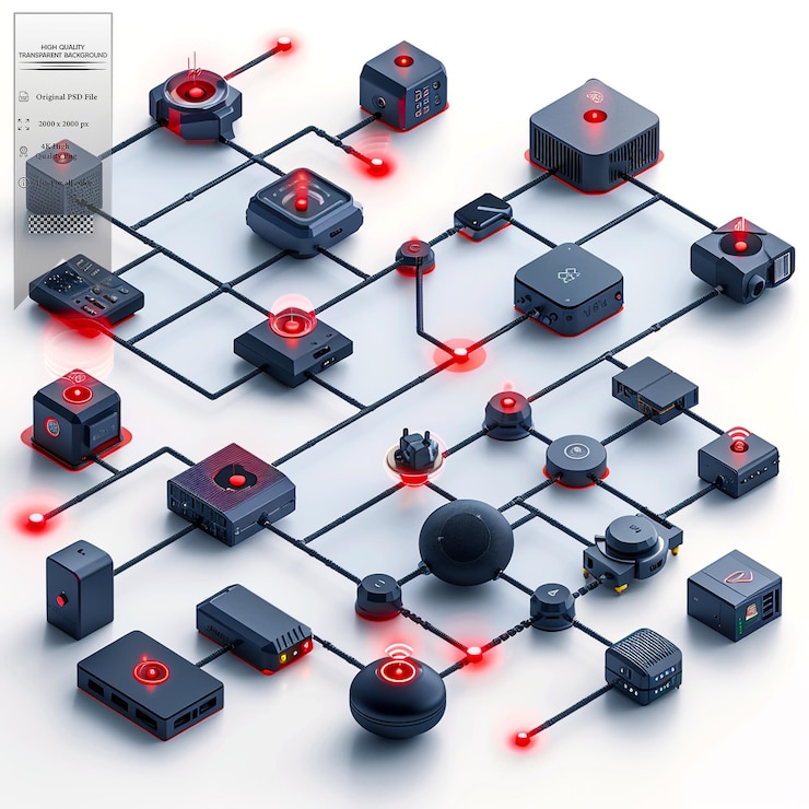 PSD a network of interconnected devices that can collect and share data on transparent background