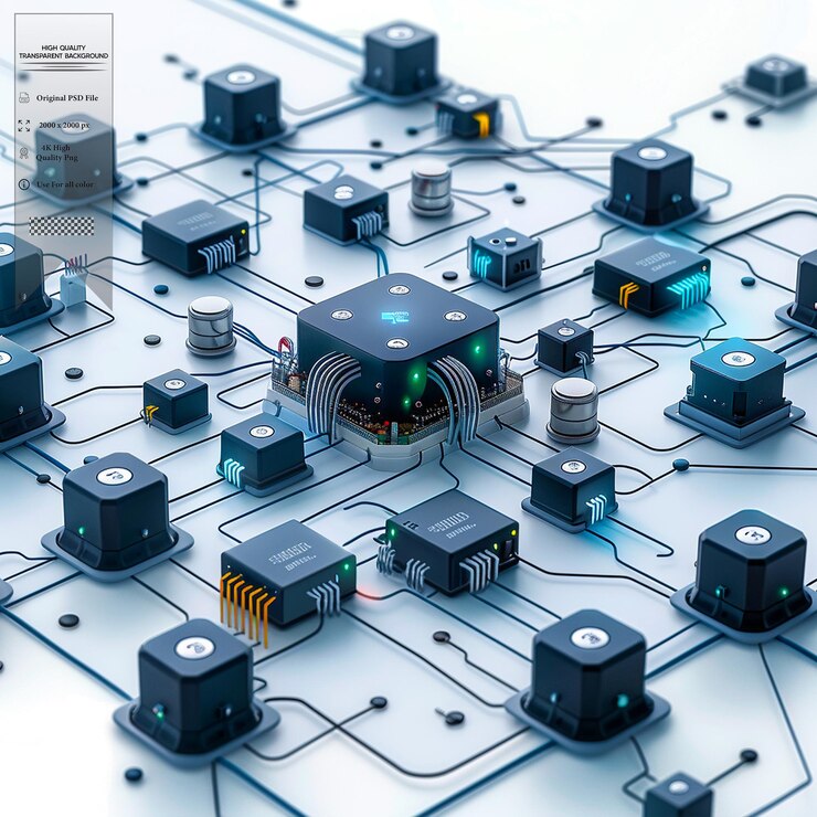 PSD a network of interconnected devices that can collect and share data on transparent background