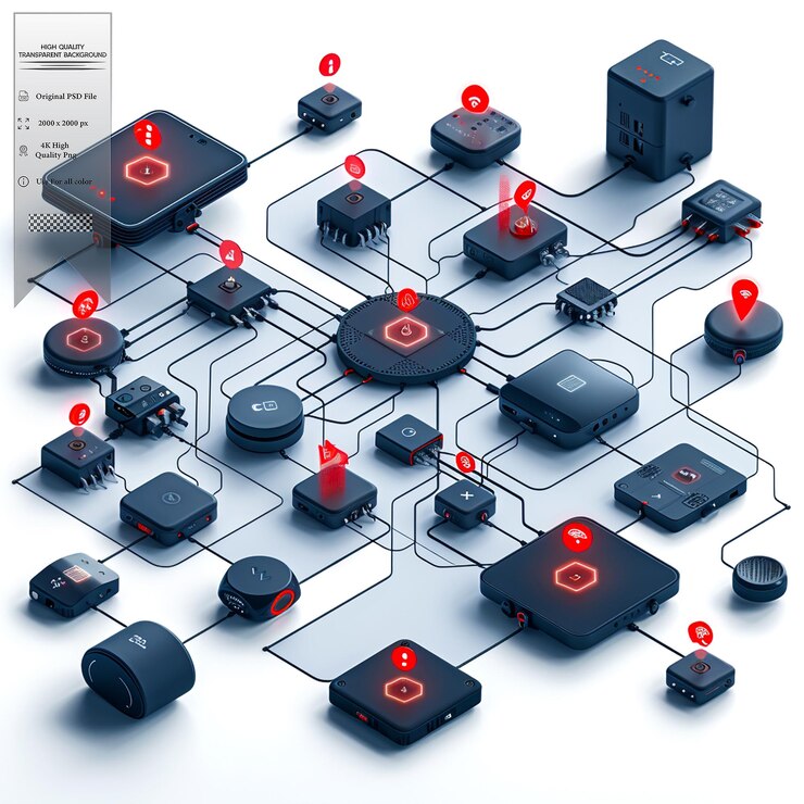 PSD a network of interconnected devices that can collect and share data on transparent background