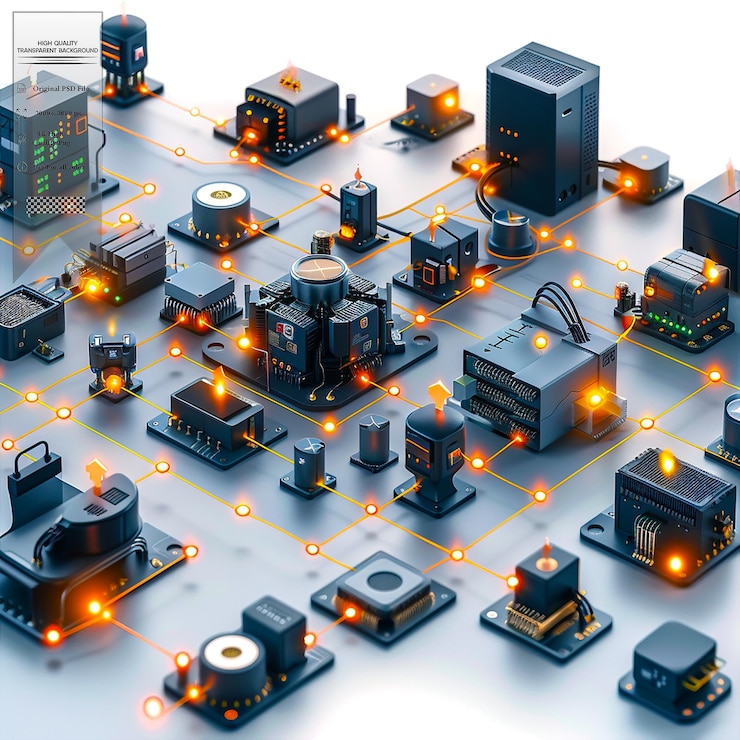 PSD a network of interconnected devices that can collect and share data on transparent background