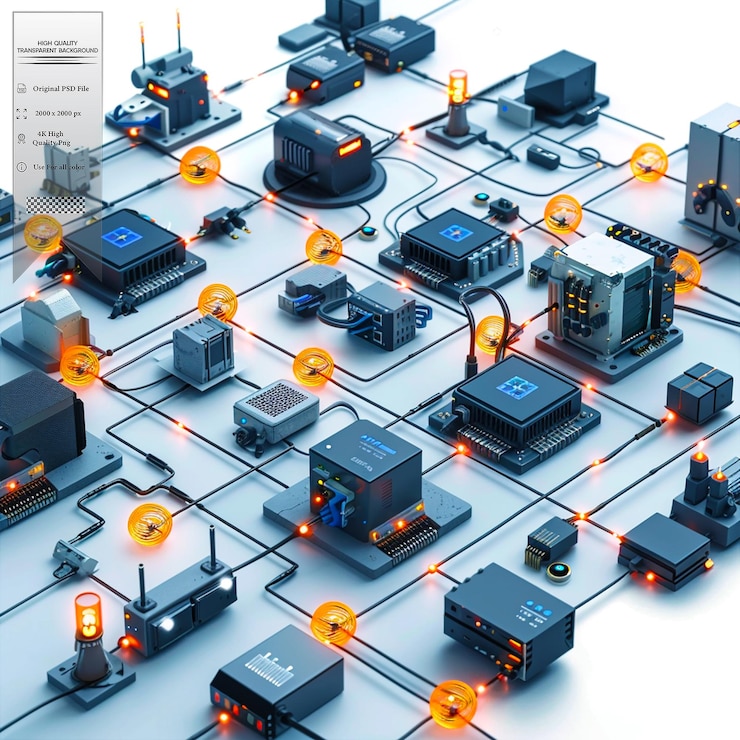 PSD a network of interconnected devices that can collect and share data on transparent background