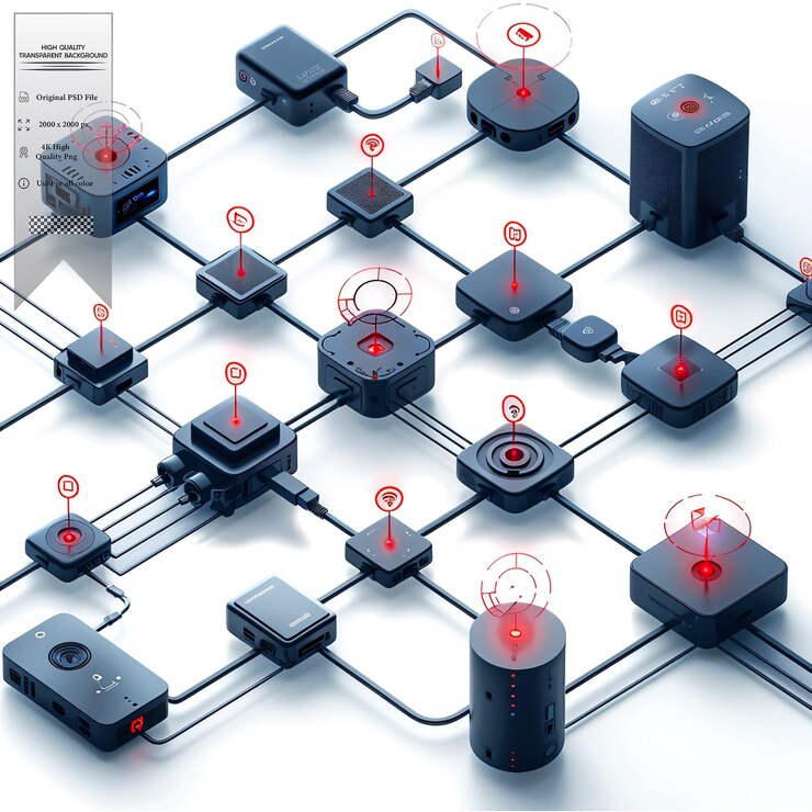 PSD a network of interconnected devices that can collect and share data on transparent background