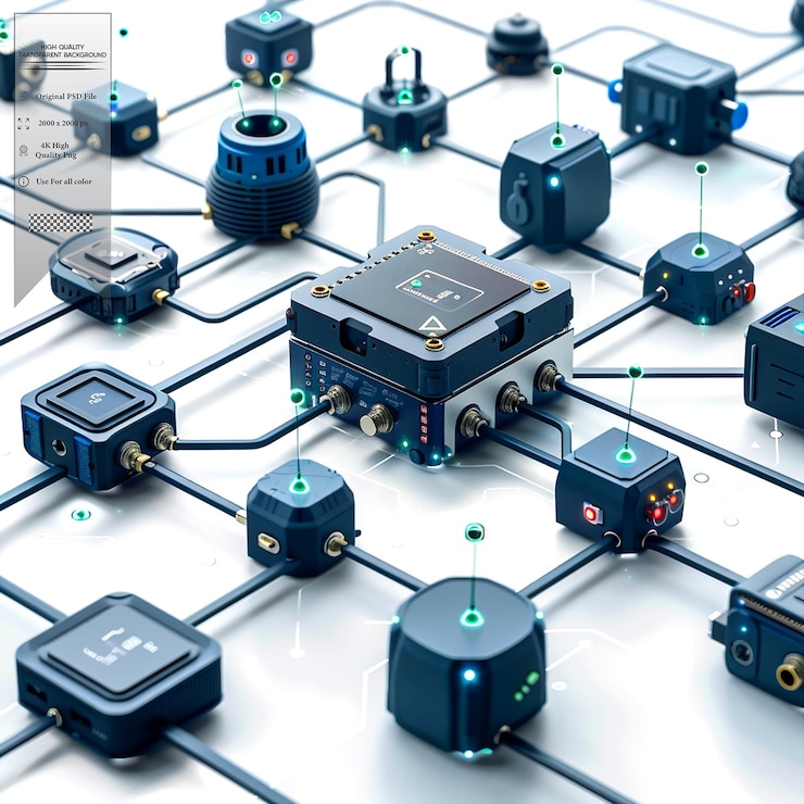 PSD a network of interconnected devices that can collect and share data on transparent background