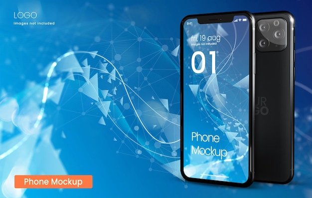 network iphone 13 on blue geometrical background
