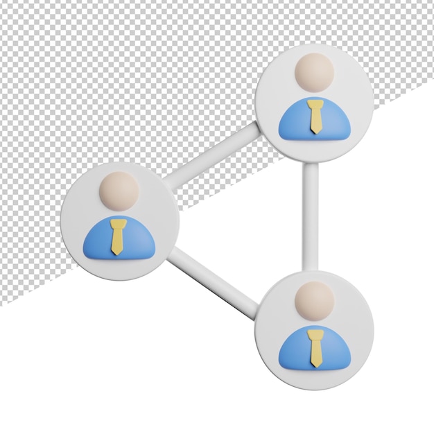 Network persone connessione vista frontale icona 3d rendering illustrazione su sfondo trasparente