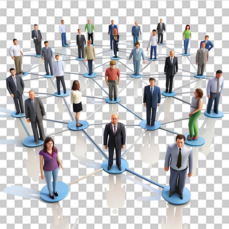 PSD network people connection front view isolated on transparent background