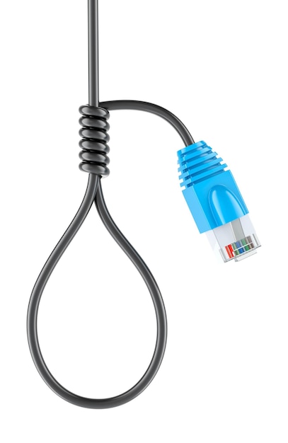 network problem concept noose from lan cable 3d rendering isolated on transparent background