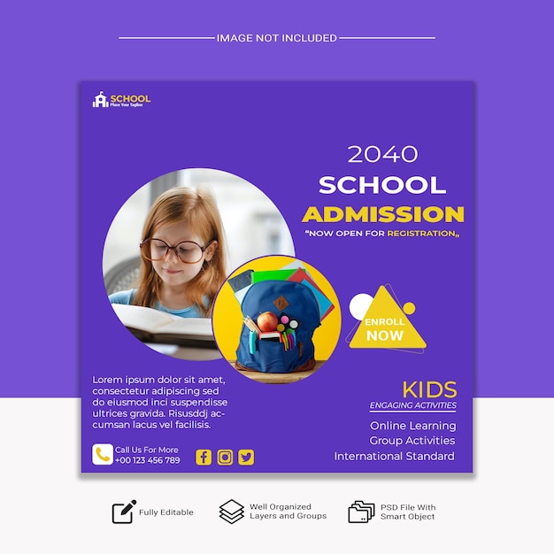 PSD new admission social banner template