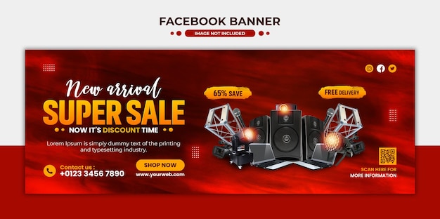 PSD new arrival audio speaker brand product facebook cover and web banner template