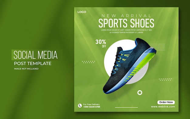 Nuovo arrivo scarpe sportive o modello di banner post sui social media di vendita di moda o design di banner web