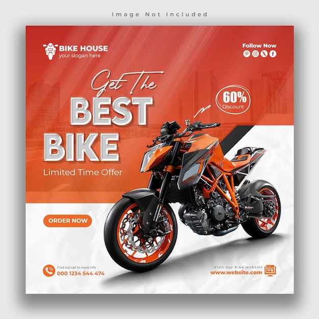 PSD new bike sale social media motorcycle riding social media post bike service template design