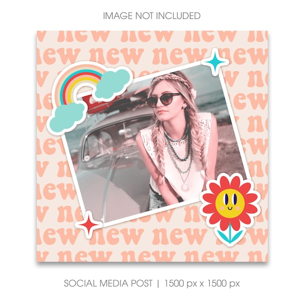 New collection fashion Instagram post in retro style Groovy template for social media