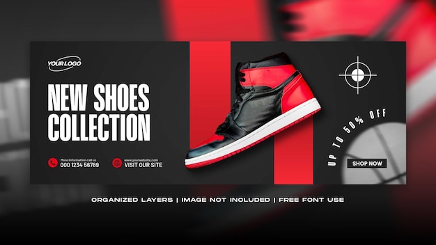 PSD Новая коллекция обуви в социальных сетях facebook шаблон обложки баннера