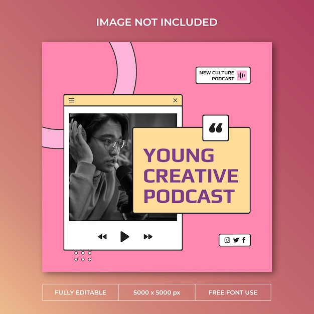 Modello psd di post instagram di podcast di nuova cultura