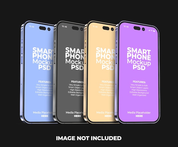 PSD 편집 가능한 배경이 있는 새로운 iphone 14 pro 3d 스마트폰 화면 모형 템플릿