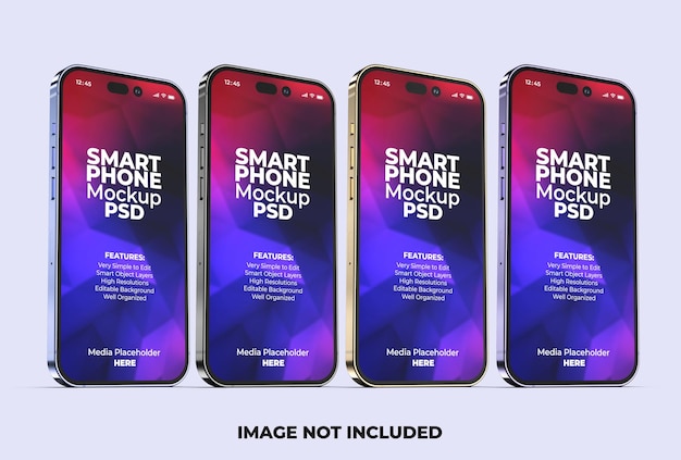 PSD nuovo modello di mockup dello schermo per smartphone 3d per iphone 14 pro con sfondo modificabile