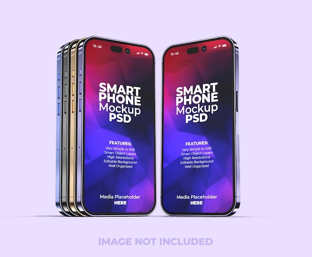 New iphone 14 pro 3d smartphone screen mockup template with editable background