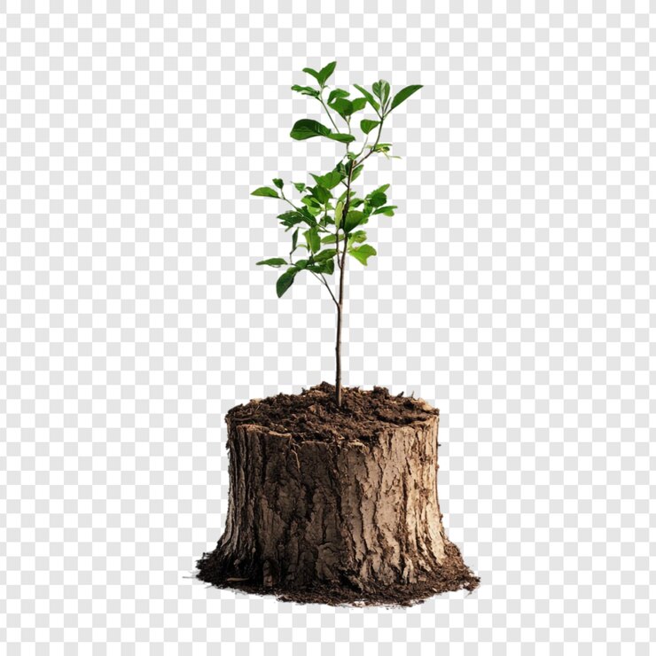 PSD new life sprouting from old a sapling in a tree stump