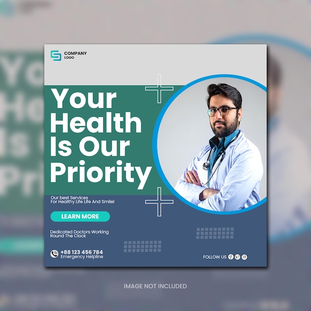 PSD new medical health banner ro squar flyer for social media post design template