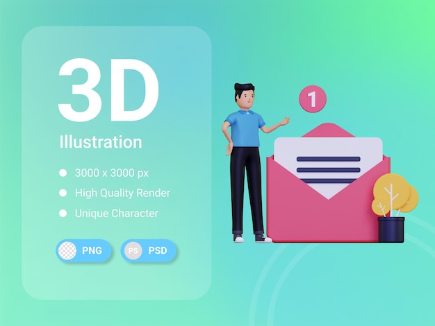 PSD 새로운 메시지 3d 일러스트레이션