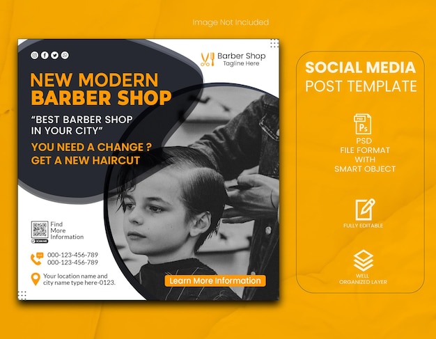 PSD new modern barber shop social media post and web banner template