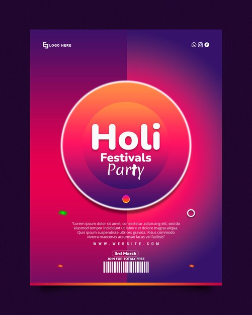 PSD nuovo modello di poster del festival di holi con gradiente moderno e colorato