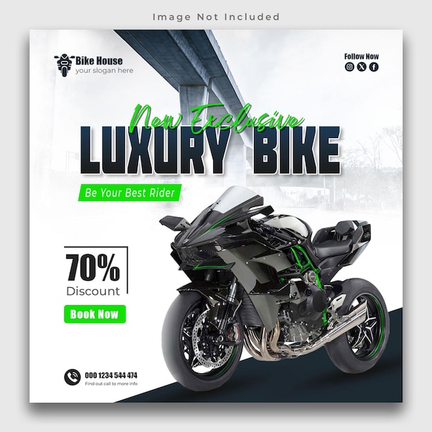 Новый дизайн шаблона постов в социальных сетях для мотоциклов