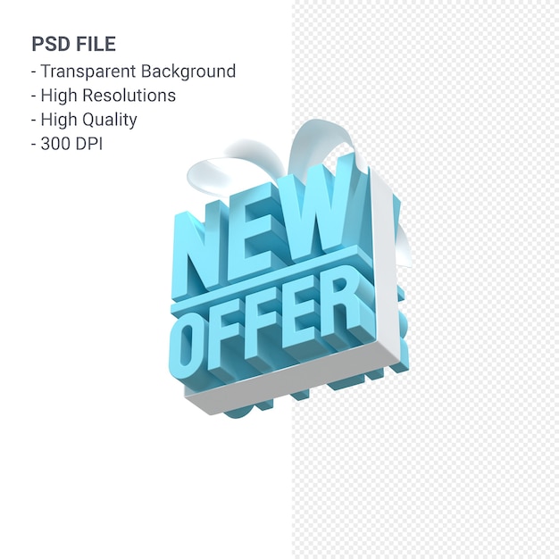 PSD nuova offerta di vendita 3d design rendering per promozione vendita con fiocco e nastro isolato