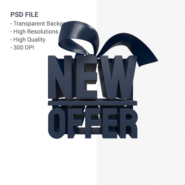 PSD new offer sale 3d design rendering for sale promotion with bow and ribbon isolated