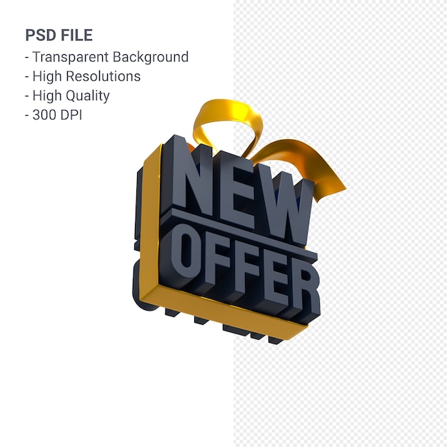 PSD nuova offerta di vendita 3d design rendering per promozione vendita con fiocco e nastro isolato