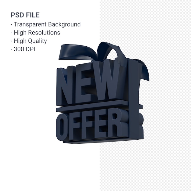 Nuova offerta di vendita in rendering 3d design per promozione vendita con fiocco e nastro isolato
