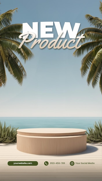 New product podium social media template with editable text beach summer style vertical