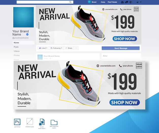 PSD new shoes arrival facebook cover design template