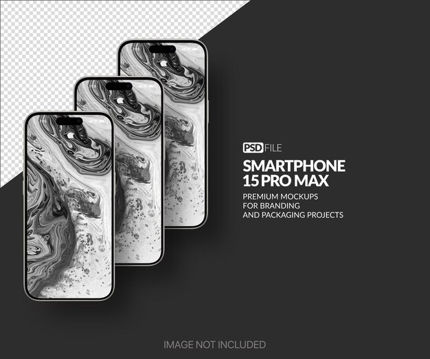 PSD new smartphone 15 pro max smartphone mockup front view template 3d render realistic