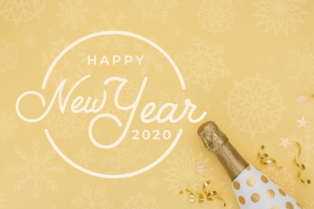 PSD nuovo anno 2020 con bottiglia d'oro di champagne