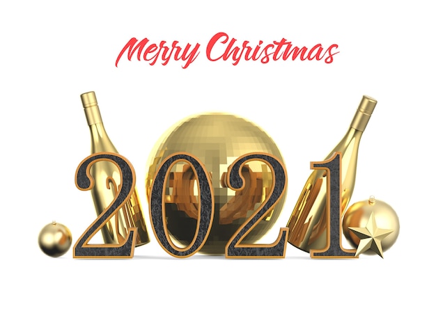 PSD new year 2021 golden steel number isolated