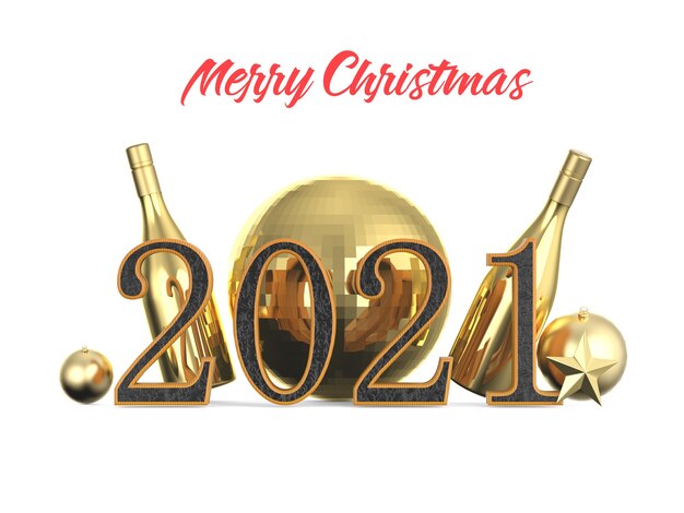 PSD new year 2021 golden steel number isolated